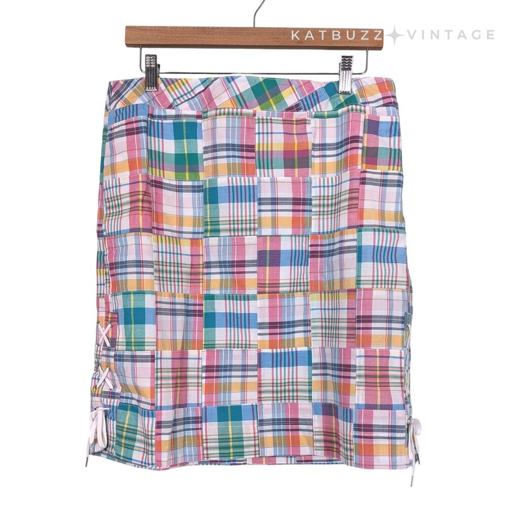 Talbots Madras Plaid Skirt 10 Multi Preppy Summer Lace Up Beach Resort Vacation